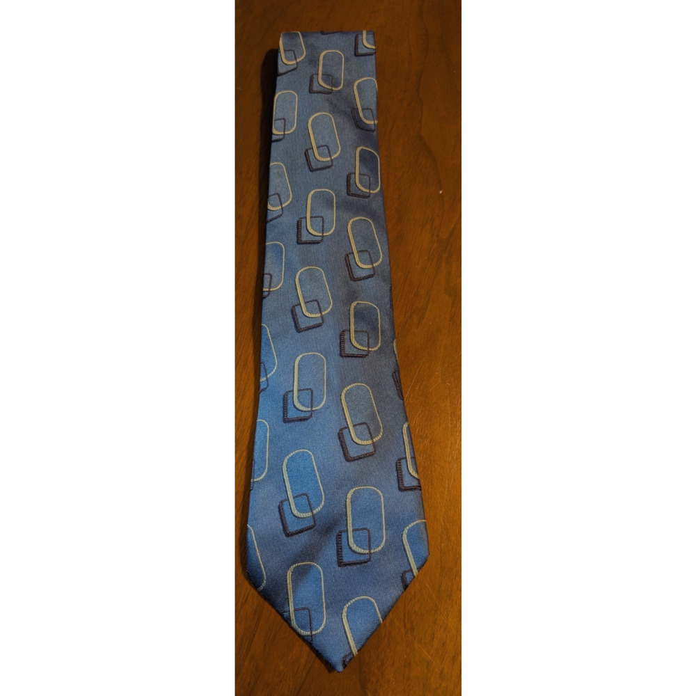 Vintage‎ ESCADA Italy Mens Silk Tie Royal Blue Geometric pattern